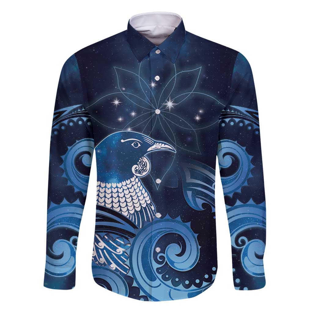New Zealand Matariki Family Matching Summer Maxi Dress and Hawaiian Shirt Maori Tui Bird Blue Galaxy