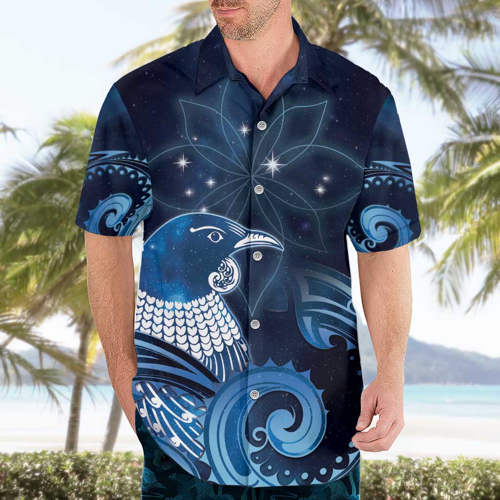 New Zealand Matariki Hawaiian Shirt Maori Tui Bird Blue Galaxy DT05 - Polynesian Pride
