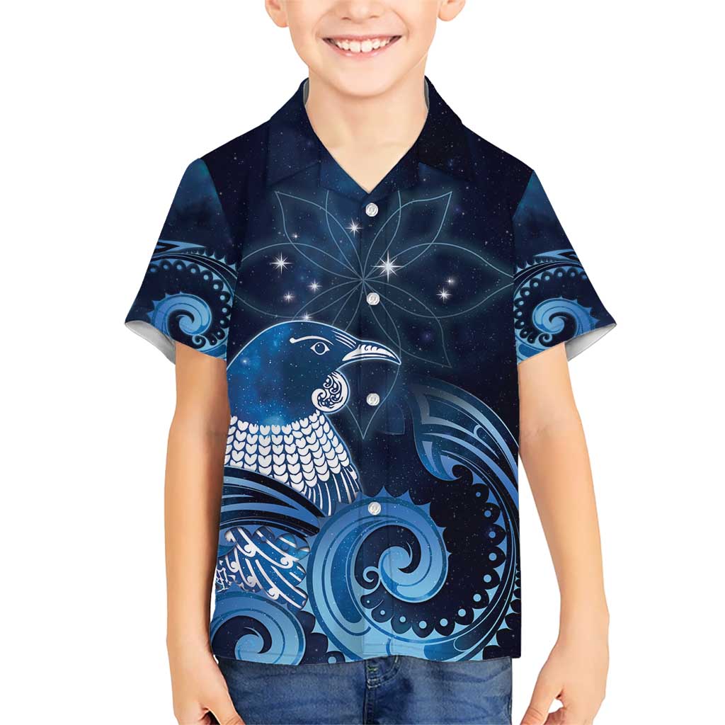 New Zealand Matariki Hawaiian Shirt Maori Tui Bird Blue Galaxy DT05 - Polynesian Pride