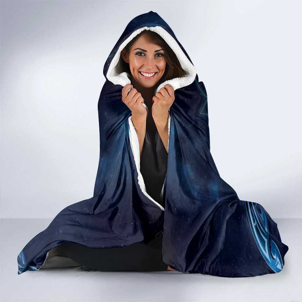 New Zealand Matariki Hooded Blanket Maori Tui Bird Blue Galaxy