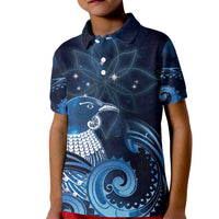 New Zealand Matariki Kid Polo Shirt Maori Tui Bird Blue Galaxy DT05 Kid Blue - Polynesian Pride