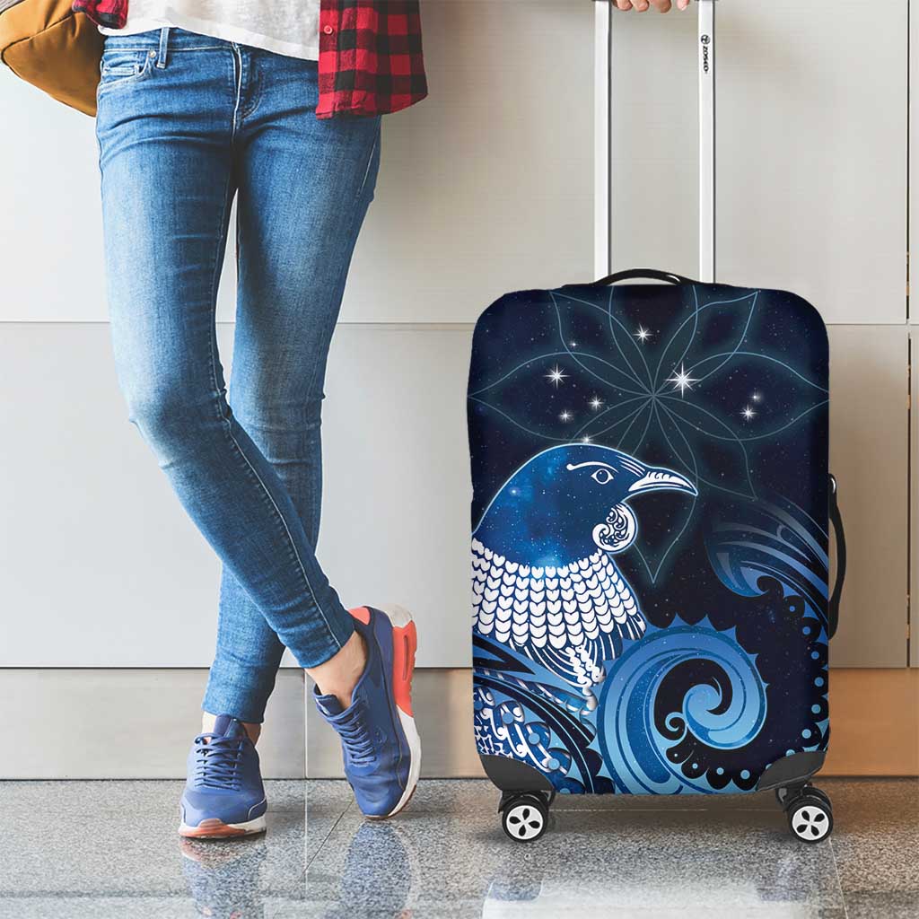 New Zealand Matariki Luggage Cover Maori Tui Bird Blue Galaxy DT05 - Polynesian Pride
