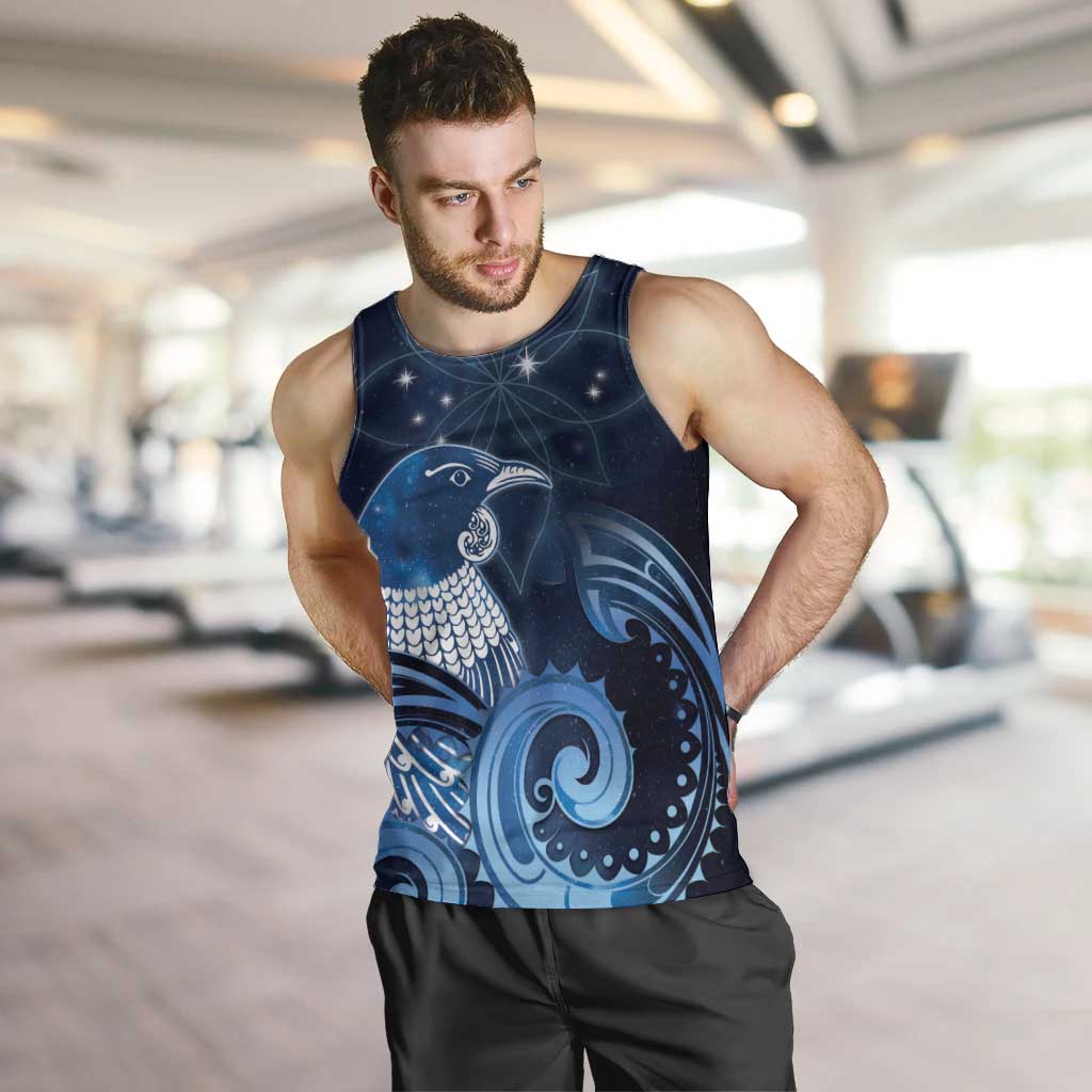 New Zealand Matariki Men Tank Top Maori Tui Bird Blue Galaxy