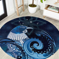 New Zealand Matariki Round Carpet Maori Tui Bird Blue Galaxy DT05 Blue - Polynesian Pride