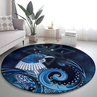 New Zealand Matariki Round Carpet Maori Tui Bird Blue Galaxy DT05 - Polynesian Pride