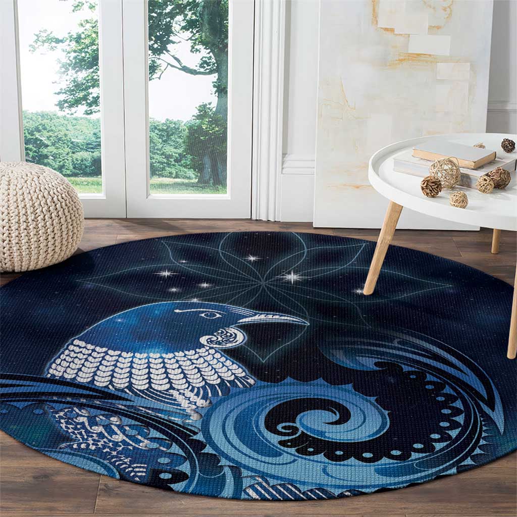 New Zealand Matariki Round Carpet Maori Tui Bird Blue Galaxy DT05 - Polynesian Pride