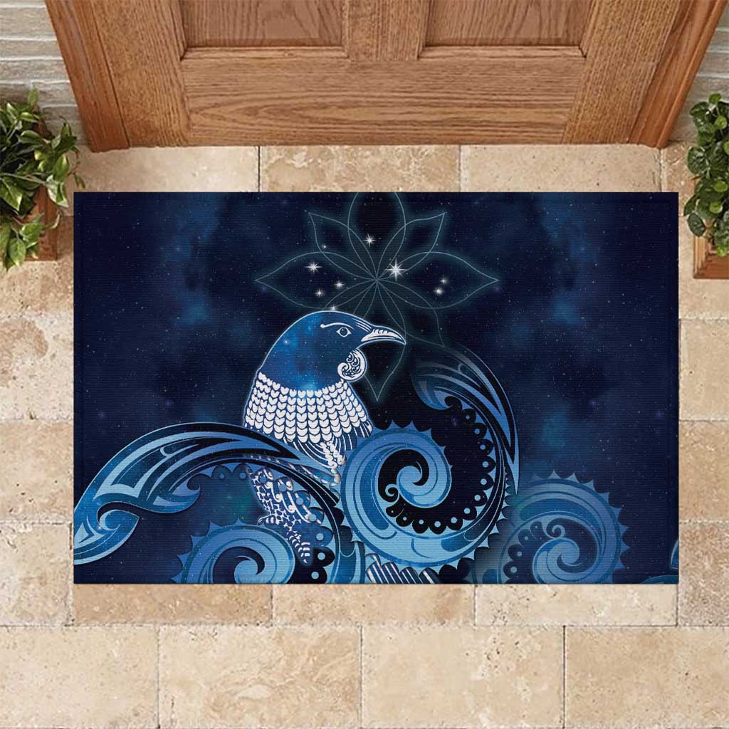 New Zealand Matariki Rubber Doormat Maori Tui Bird Blue Galaxy DT05 Blue - Polynesian Pride
