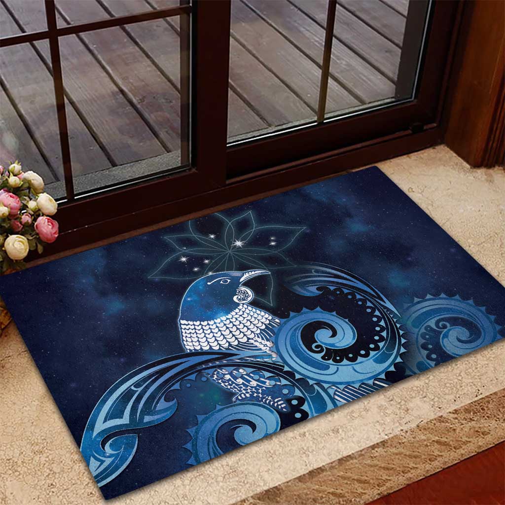 New Zealand Matariki Rubber Doormat Maori Tui Bird Blue Galaxy DT05 - Polynesian Pride