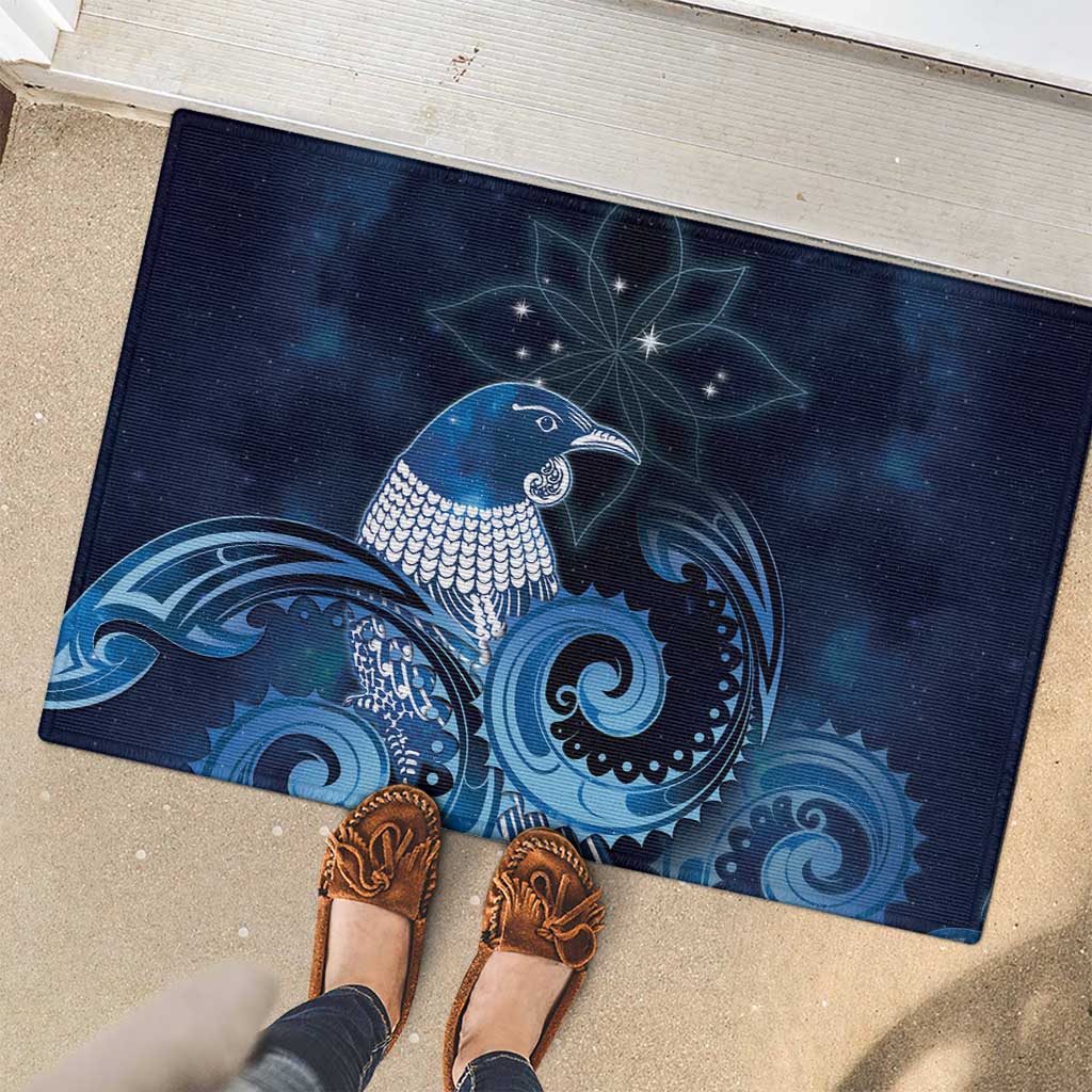 New Zealand Matariki Rubber Doormat Maori Tui Bird Blue Galaxy DT05 - Polynesian Pride