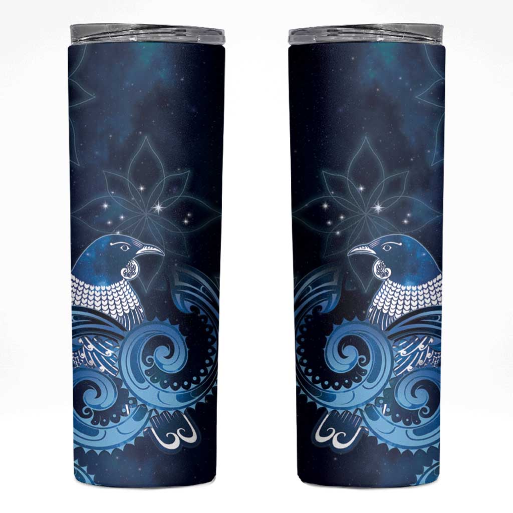 New Zealand Matariki Skinny Tumbler Maori Tui Bird Blue Galaxy