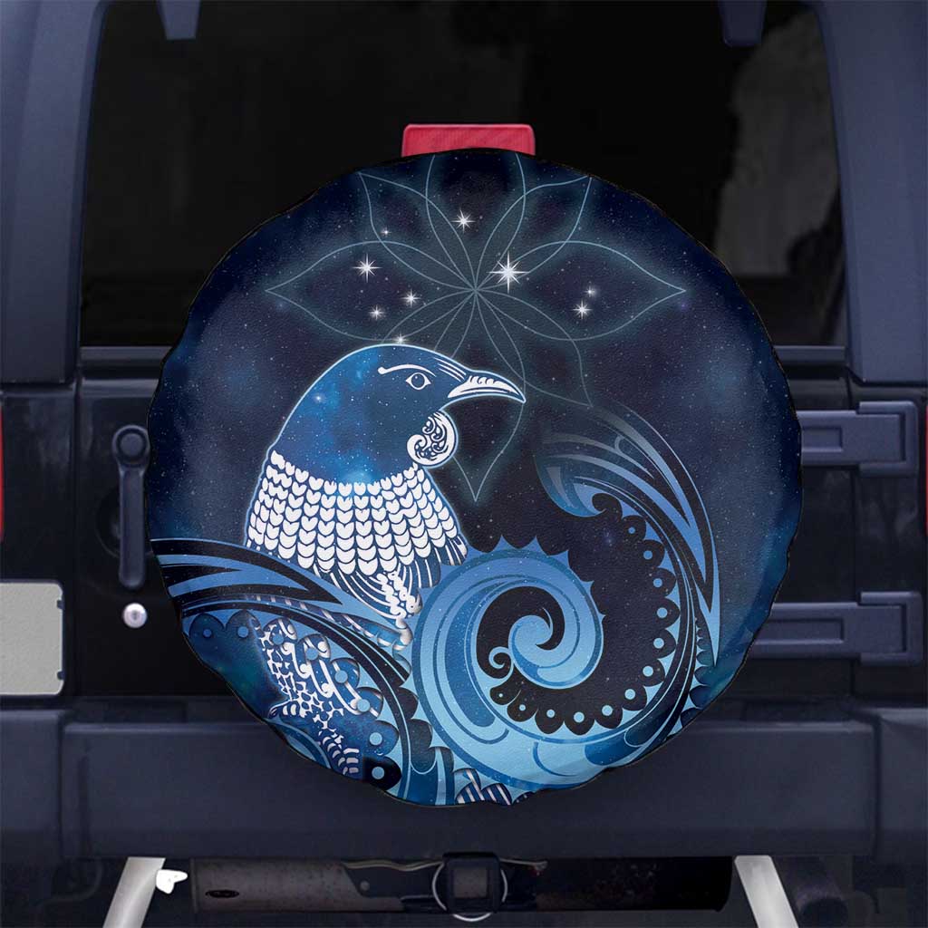 New Zealand Matariki Spare Tire Cover Maori Tui Bird Blue Galaxy DT05 No hole Blue - Polynesian Pride