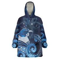 New Zealand Matariki Wearable Blanket Hoodie Maori Tui Bird Blue Galaxy DT05 One Size Blue - Polynesian Pride