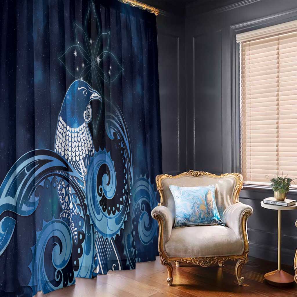 New Zealand Matariki Window Curtain Maori Tui Bird Blue Galaxy DT05 - Polynesian Pride