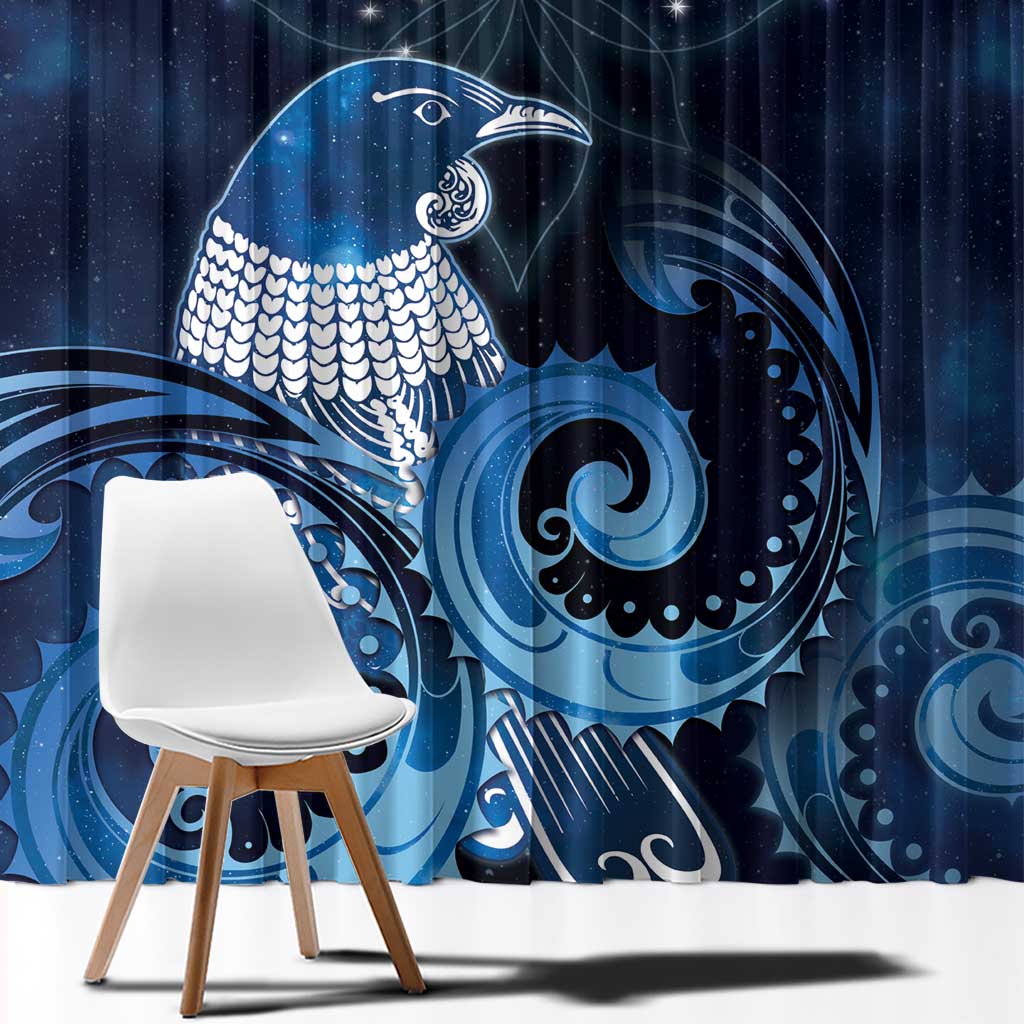 New Zealand Matariki Window Curtain Maori Tui Bird Blue Galaxy DT05 - Polynesian Pride
