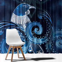 New Zealand Matariki Window Curtain Maori Tui Bird Blue Galaxy DT05 - Polynesian Pride