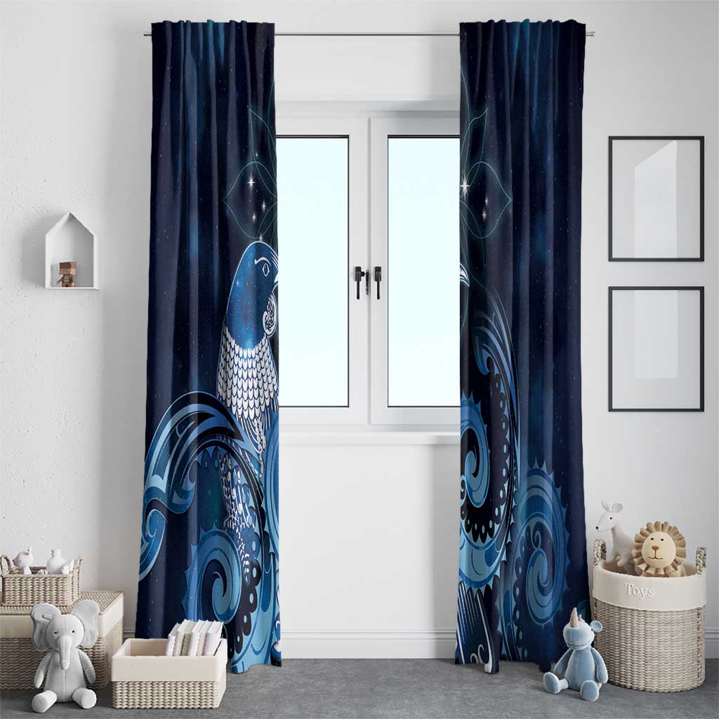 New Zealand Matariki Window Curtain Maori Tui Bird Blue Galaxy DT05 - Polynesian Pride
