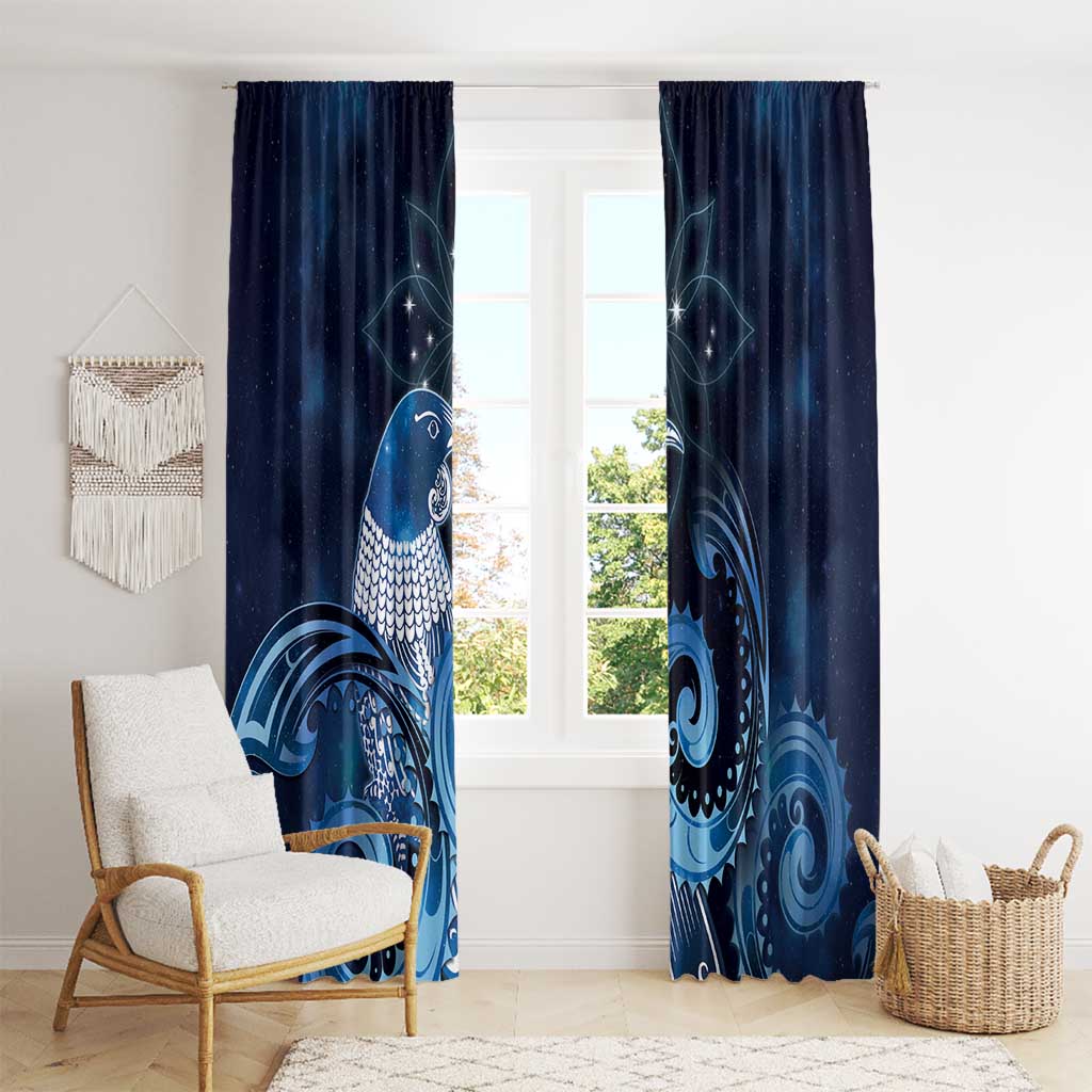 New Zealand Matariki Window Curtain Maori Tui Bird Blue Galaxy DT05 - Polynesian Pride