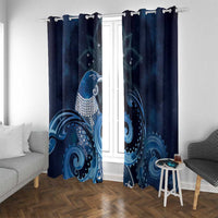 New Zealand Matariki Window Curtain Maori Tui Bird Blue Galaxy DT05 With Grommets Blue - Polynesian Pride