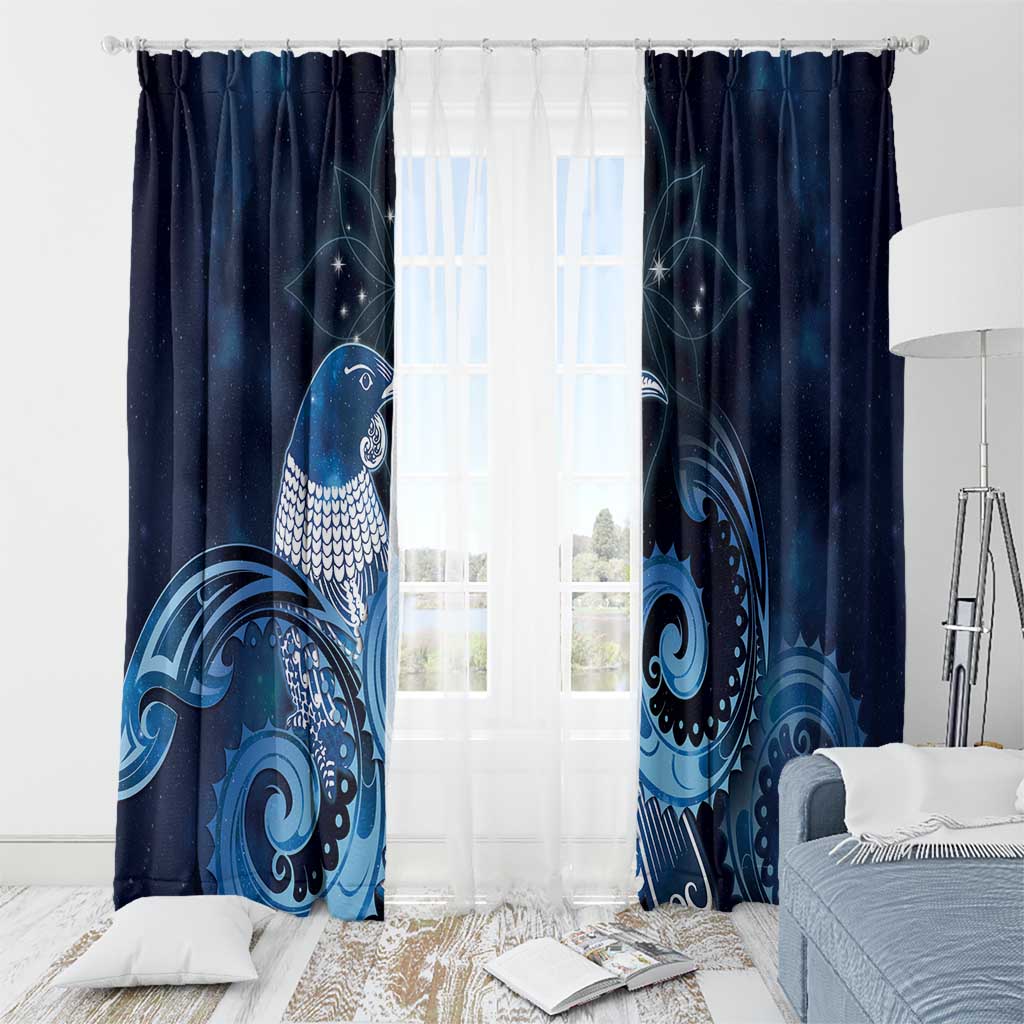 New Zealand Matariki Window Curtain Maori Tui Bird Blue Galaxy DT05 - Polynesian Pride