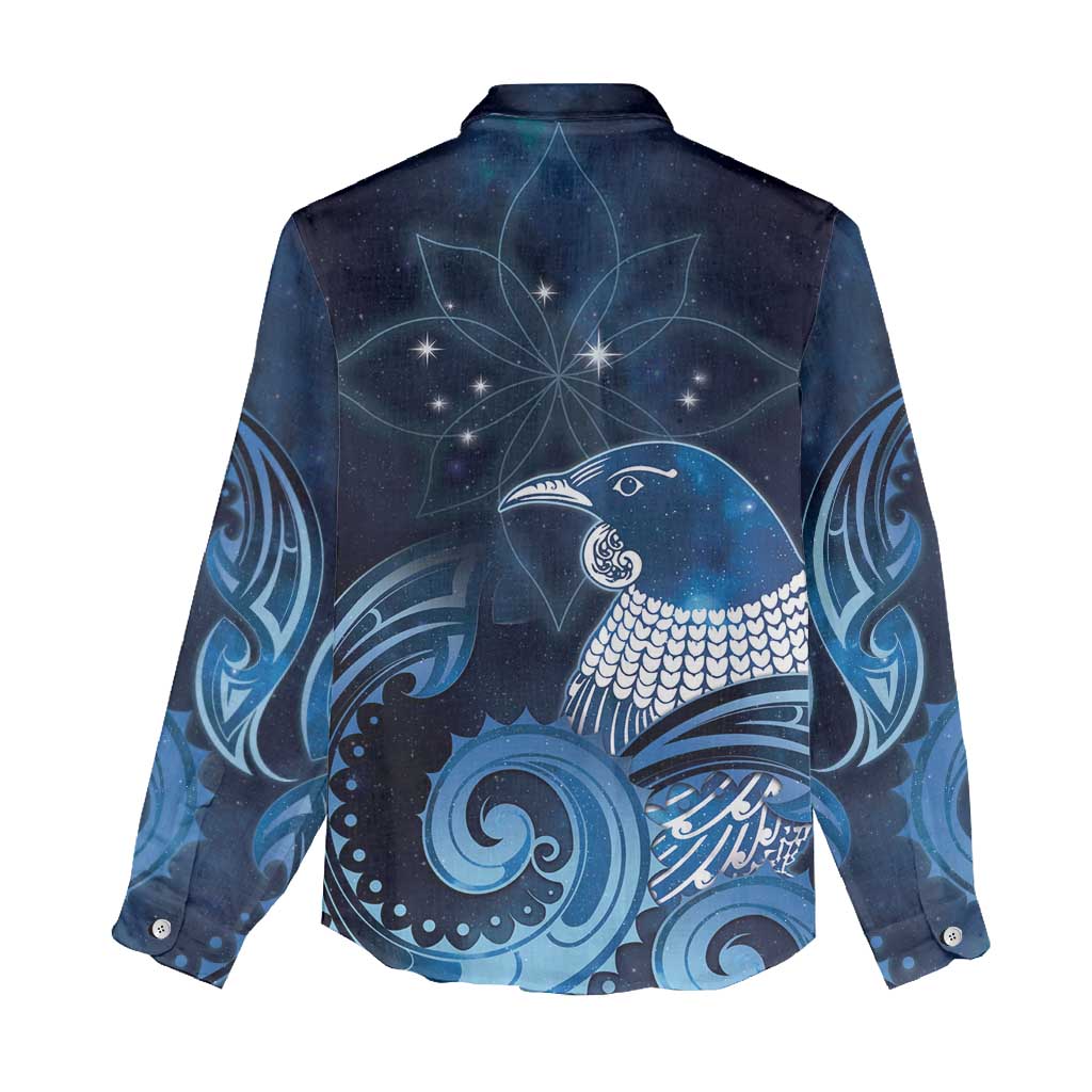 New Zealand Matariki Women Casual Shirt Maori Tui Bird Blue Galaxy