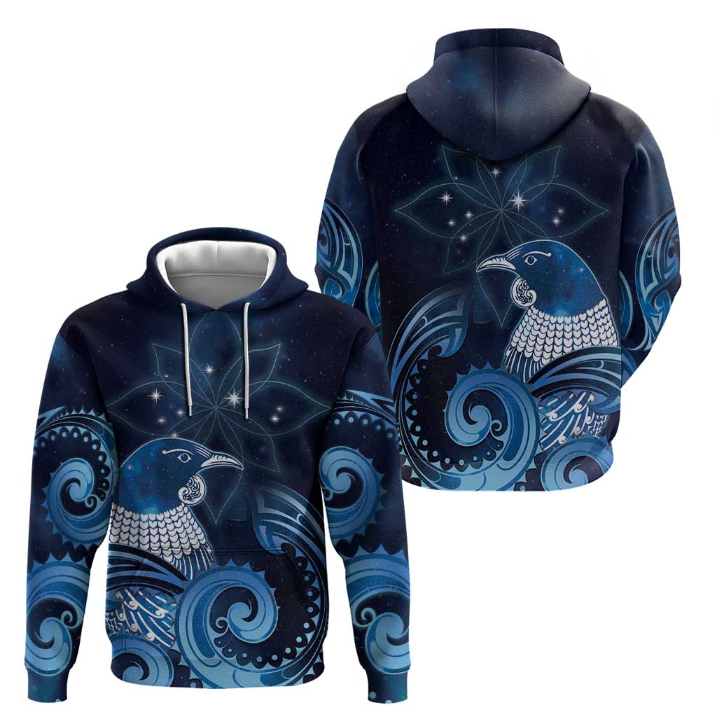 New Zealand Matariki Zip Hoodie Maori Tui Bird Blue Galaxy DT05 - Polynesian Pride