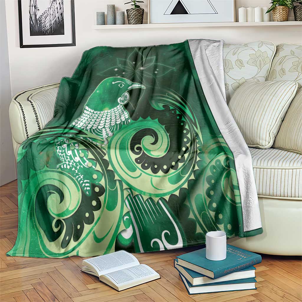 New Zealand Matariki Blanket Maori Tui Bird Green Galaxy DT05 Green - Polynesian Pride