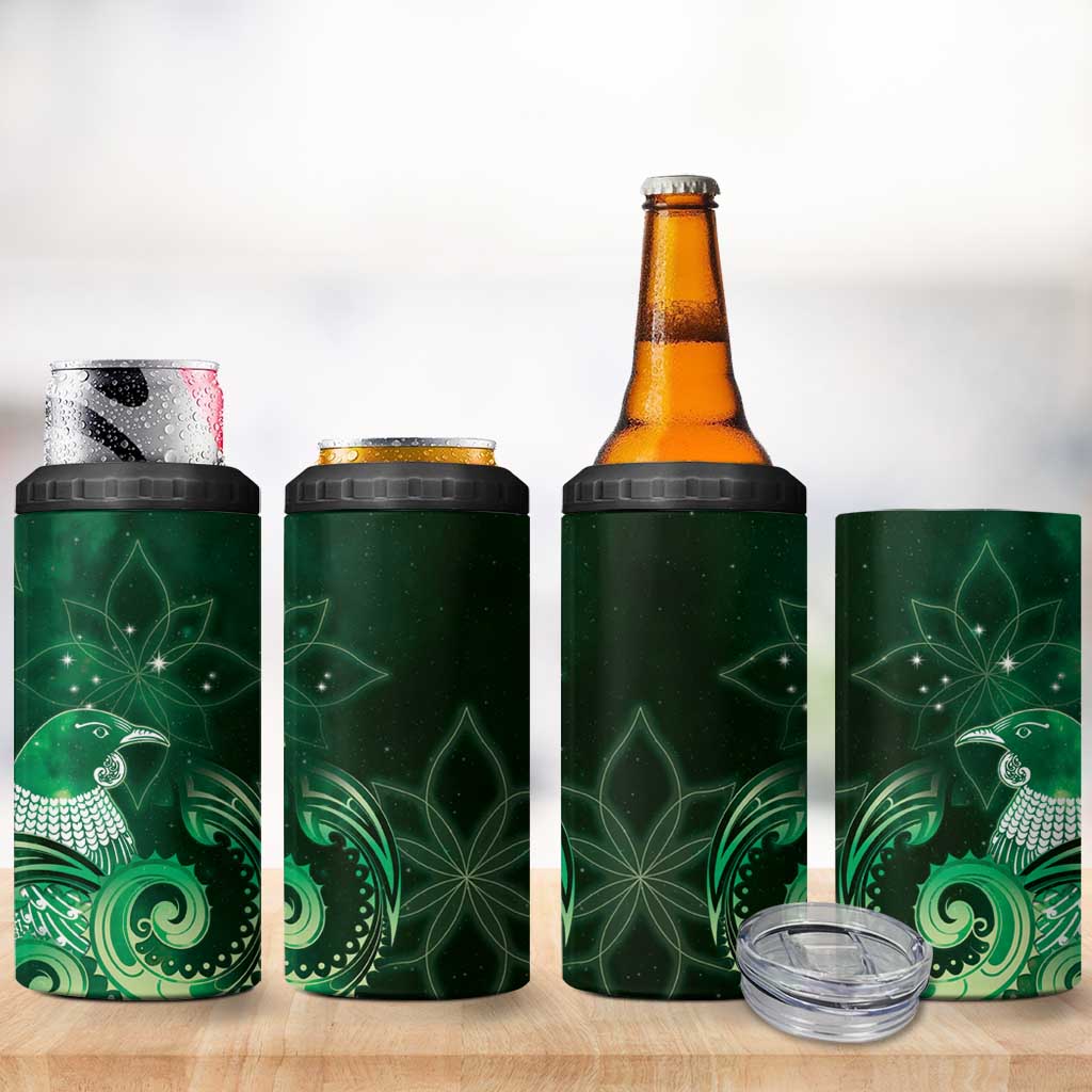 New Zealand Matariki 4 in 1 Can Cooler Tumbler Maori Tui Bird Green Galaxy DT05 - Polynesian Pride