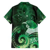 New Zealand Matariki Family Matching Off Shoulder Maxi Dress and Hawaiian Shirt Maori Tui Bird Green Galaxy