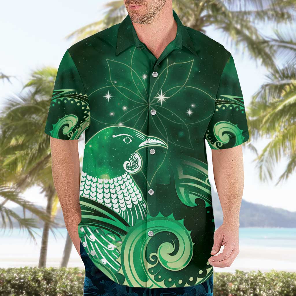 New Zealand Matariki Hawaiian Shirt Maori Tui Bird Green Galaxy DT05 - Polynesian Pride