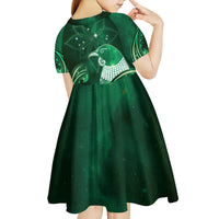 New Zealand Matariki Kid Short Sleeve Dress Maori Tui Bird Green Galaxy
