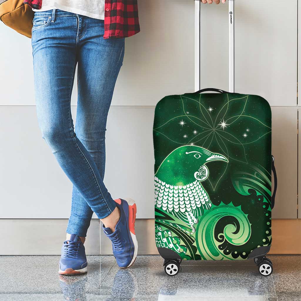 New Zealand Matariki Luggage Cover Maori Tui Bird Green Galaxy