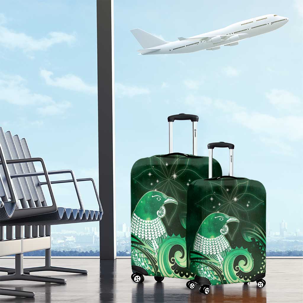 New Zealand Matariki Luggage Cover Maori Tui Bird Green Galaxy