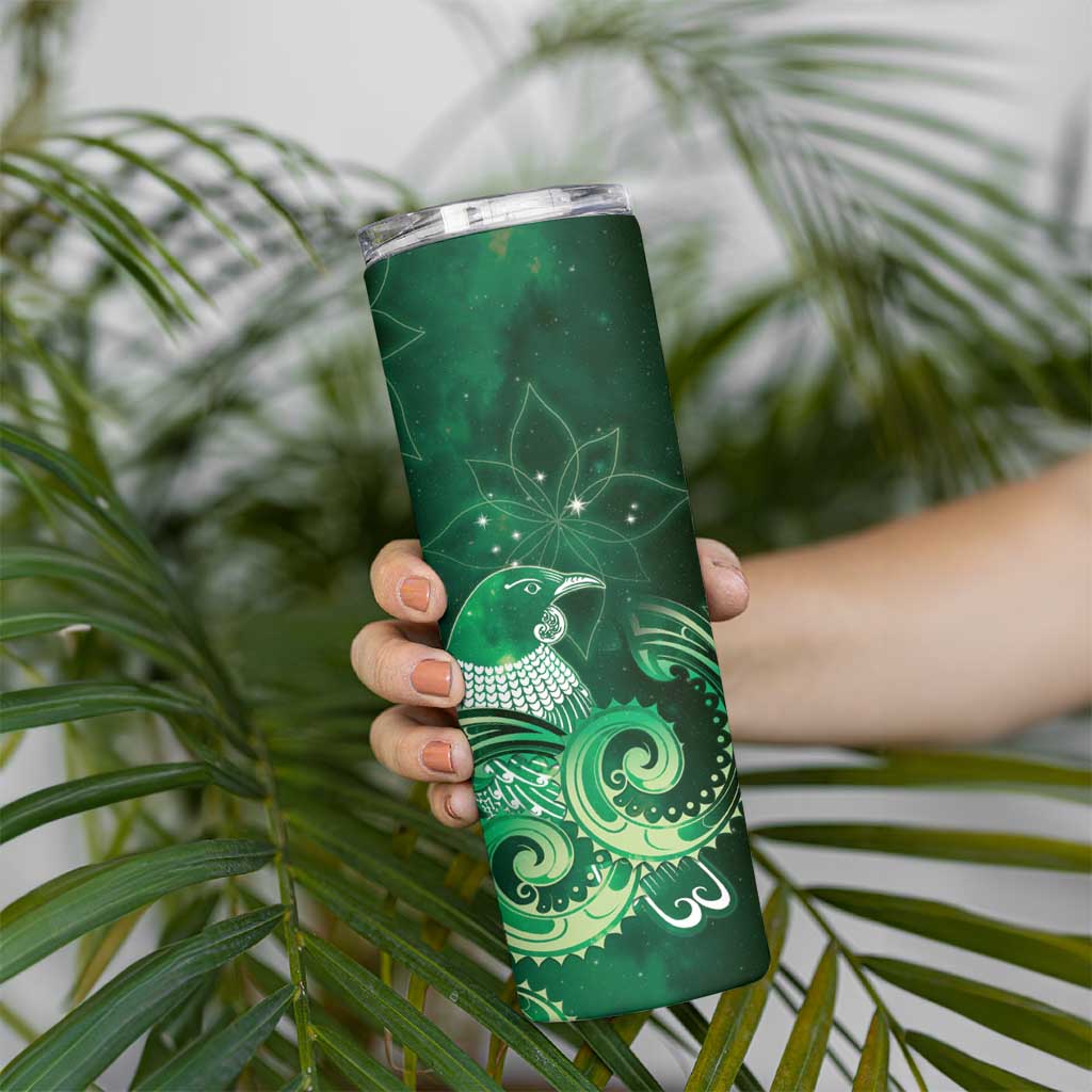 New Zealand Matariki Skinny Tumbler Maori Tui Bird Green Galaxy DT05 - Polynesian Pride