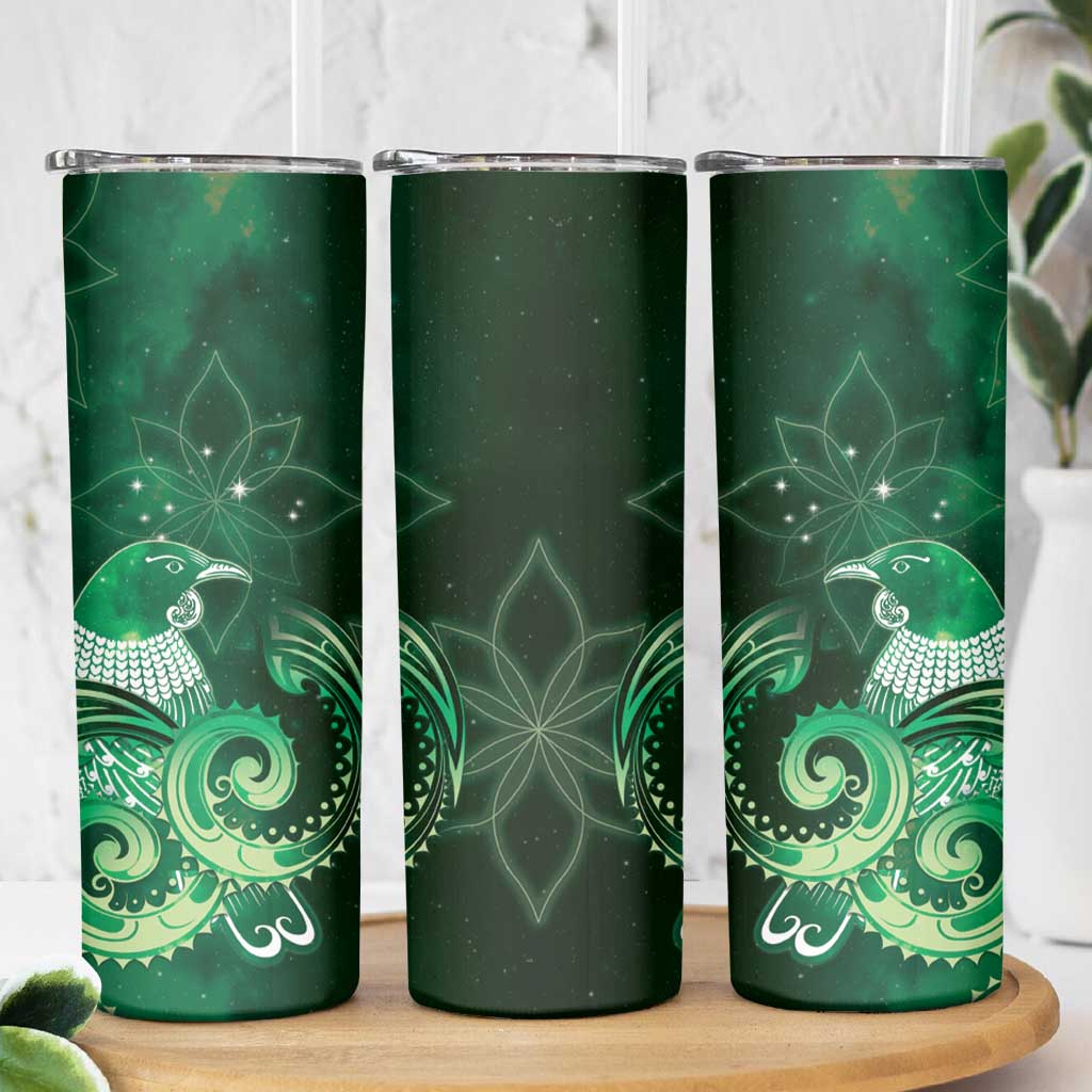 New Zealand Matariki Skinny Tumbler Maori Tui Bird Green Galaxy DT05 - Polynesian Pride
