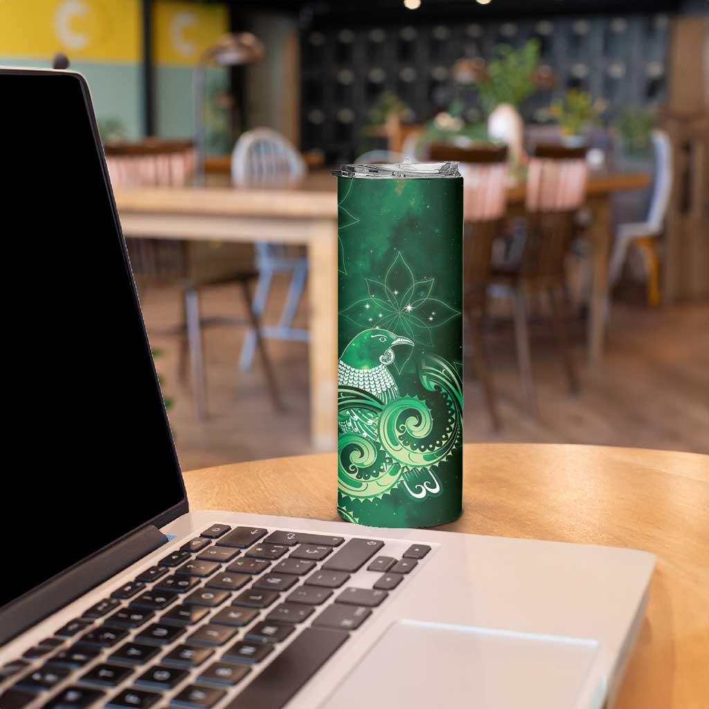 New Zealand Matariki Skinny Tumbler Maori Tui Bird Green Galaxy DT05 - Polynesian Pride