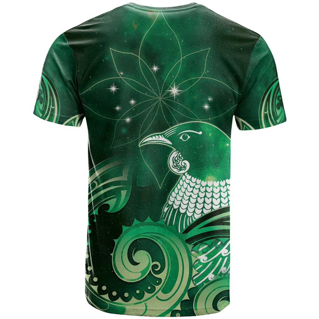 New Zealand Matariki T Shirt Maori Tui Bird Green Galaxy DT05 - Polynesian Pride