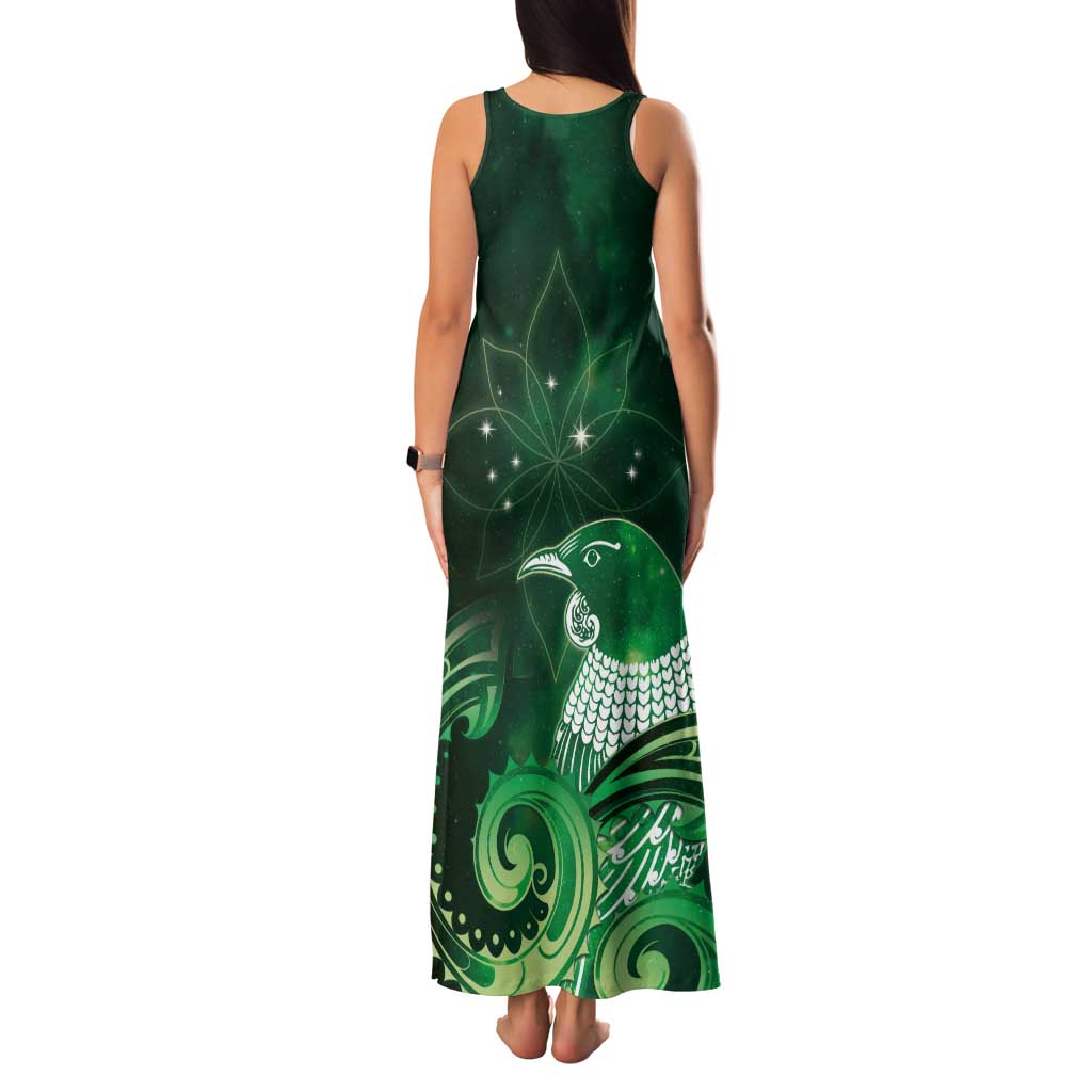 New Zealand Matariki Tank Maxi Dress Maori Tui Bird Green Galaxy