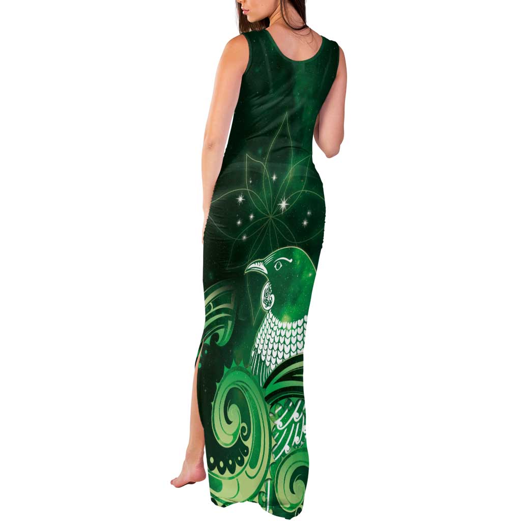 New Zealand Matariki Tank Maxi Dress Maori Tui Bird Green Galaxy