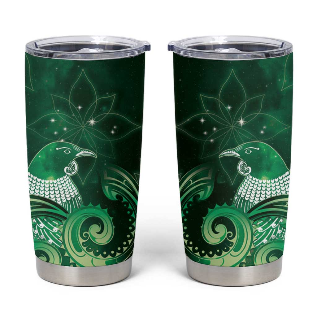 New Zealand Matariki Tumbler Cup Maori Tui Bird Green Galaxy DT05 Green - Polynesian Pride