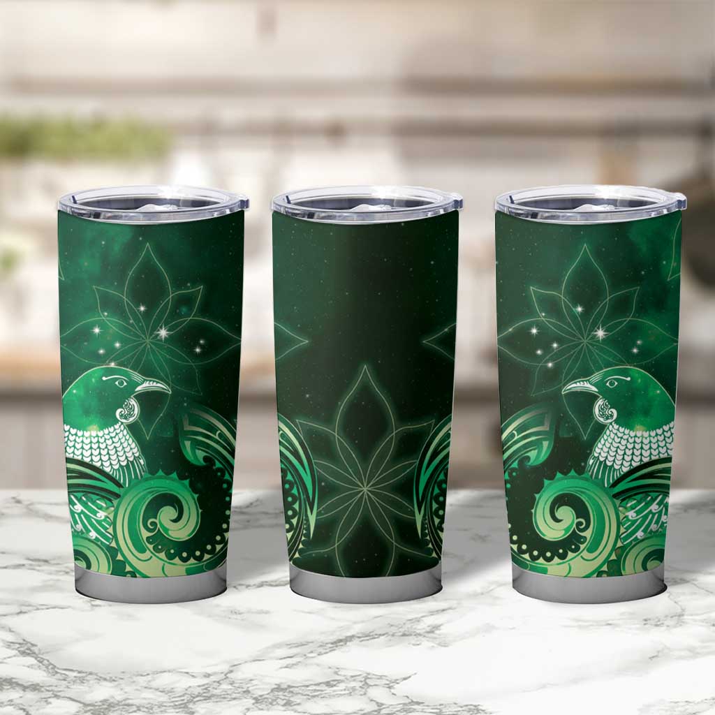 New Zealand Matariki Tumbler Cup Maori Tui Bird Green Galaxy DT05 - Polynesian Pride
