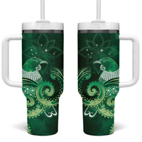 New Zealand Matariki Tumbler With Handle Maori Tui Bird Green Galaxy DT05 One Size: 40 oz Green - Polynesian Pride