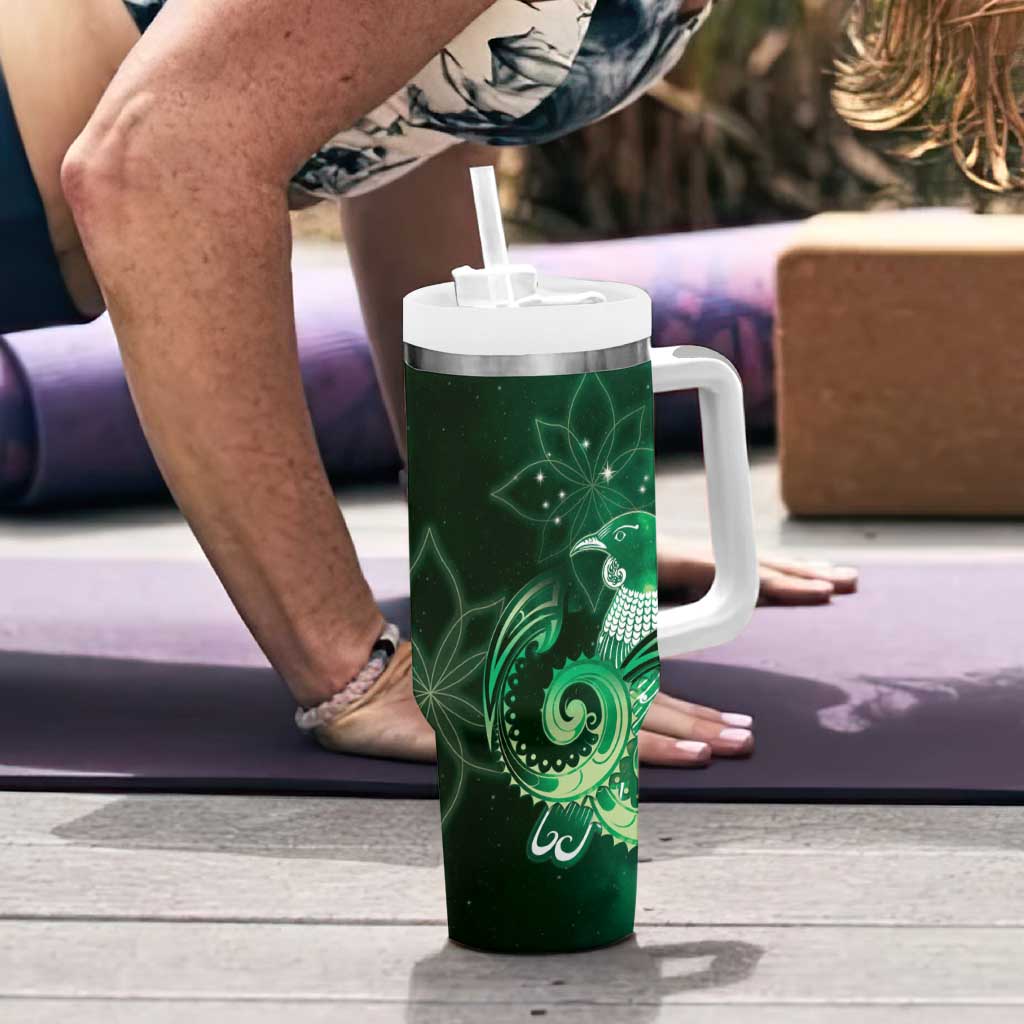 New Zealand Matariki Tumbler With Handle Maori Tui Bird Green Galaxy DT05 - Polynesian Pride
