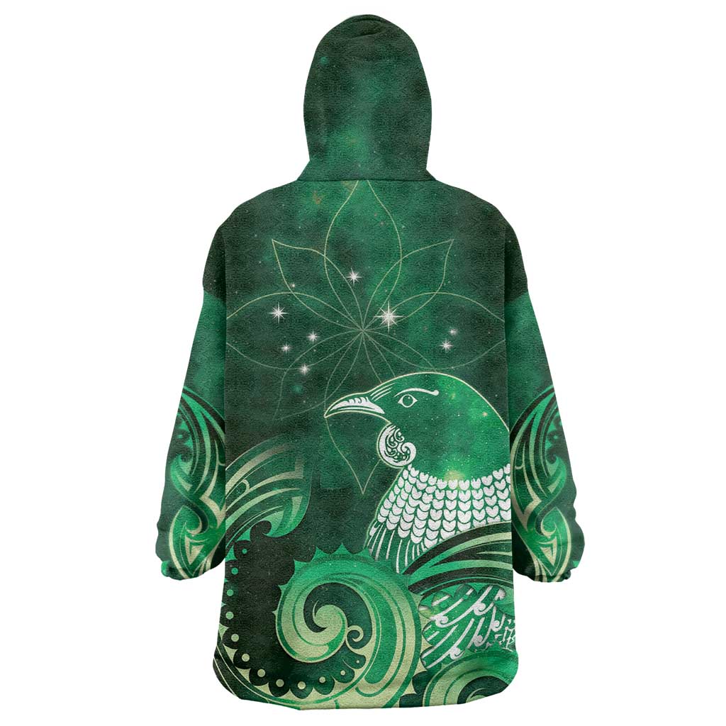 New Zealand Matariki Wearable Blanket Hoodie Maori Tui Bird Green Galaxy DT05 - Polynesian Pride
