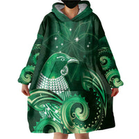 New Zealand Matariki Wearable Blanket Hoodie Maori Tui Bird Green Galaxy DT05 - Polynesian Pride