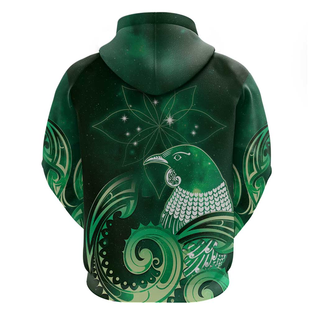 New Zealand Matariki Zip Hoodie Maori Tui Bird Green Galaxy DT05 - Polynesian Pride