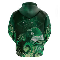 New Zealand Matariki Zip Hoodie Maori Tui Bird Green Galaxy DT05 - Polynesian Pride