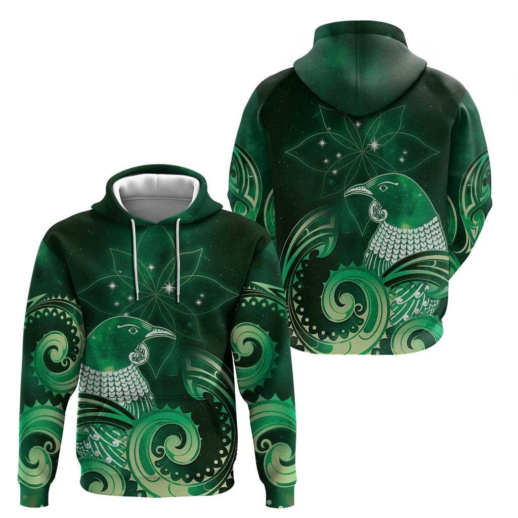 New Zealand Matariki Zip Hoodie Maori Tui Bird Green Galaxy DT05 - Polynesian Pride