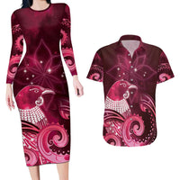 New Zealand Matariki Couples Matching Long Sleeve Bodycon Dress and Hawaiian Shirt Maori Tui Bird Magenta Galaxy