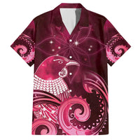 New Zealand Matariki Family Matching Off The Shoulder Long Sleeve Dress and Hawaiian Shirt Maori Tui Bird Magenta Galaxy