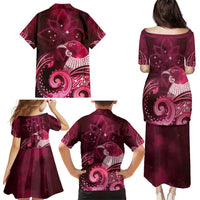 New Zealand Matariki Family Matching Puletasi and Hawaiian Shirt Maori Tui Bird Magenta Galaxy DT05 - Polynesian Pride